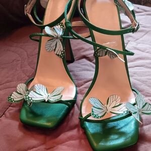 Green Butterfly Women's Heels